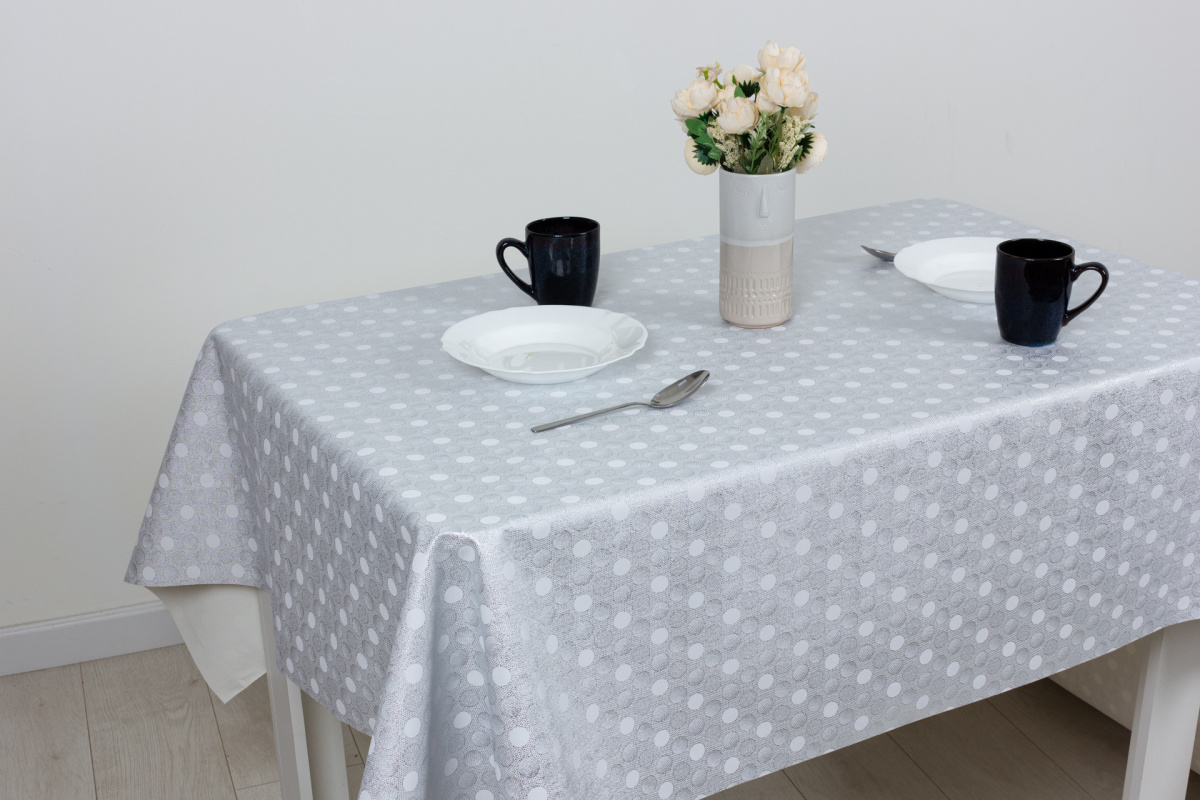 Клеёнка PU Shine 140 см 501-7 Горошек серебро