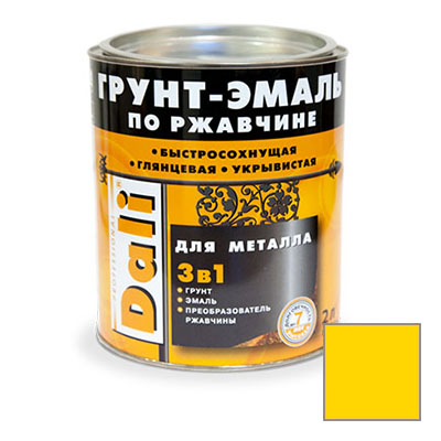 Грунт-эмаль Dali 3в1 по ржавчине 2л желтый