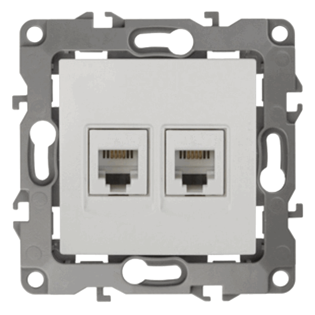 *Розетка телефонная двойная ЭРА 2XRJ11, IP20, Эра 12, медь