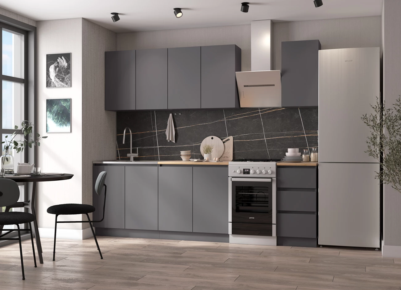 Кухня Лето 2,0м графит/графит/дуб вотан