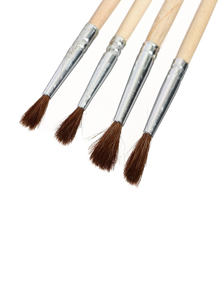 Набор кистей пони круглые 4 штуки (№2,4,6,8) с деревянными ручками на блистере 1827410