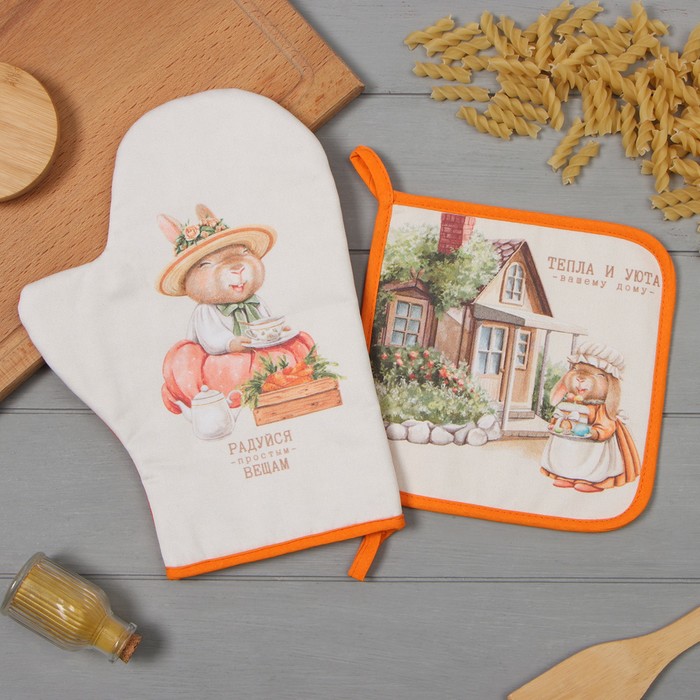 Набор кух. Этель "Кролики" варежка-прихватка 20*28см, прихватка 19*19см100% хл 9892087