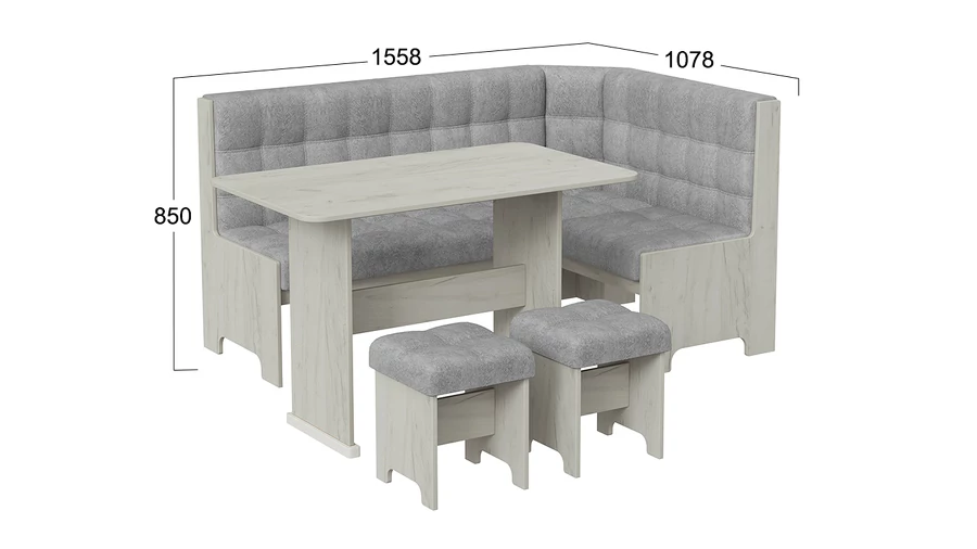 Уголок кухонный Флорида (Дуб крафт белый/Микровелюр Wellmart Silver) 