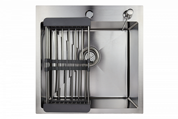 Мойка нержав. Премиум-класса 50*50 Сатин, кругл. выпуск (дозатор, коландер, сифон) SIRIUSLINE SL5050