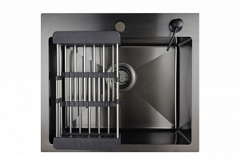 Мойка врезн. 50*44 Графит, кругл.выпуск, (дозатор, коландер, сифон) SIRIUSLINE SL5044G