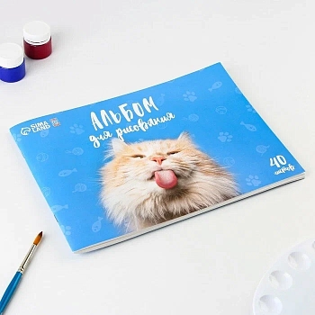 Альбом для рисования на скрепке, 40 листов "Котик" 9403292