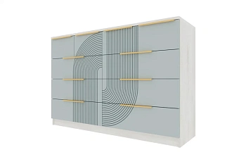 Комод Орион 10 ящ 934*1400*440, Дуб Харбор белый/Шарли бриз МАТ 151/Зол. мет./Галактика
