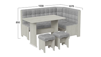 Уголок кухонный Флорида (Дуб крафт белый/Микровелюр Wellmart Silver) 