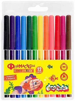 Фломастеры Каляка-Маляка классические 12 цв. кругл. корп. легкосмываемые карт. упак.